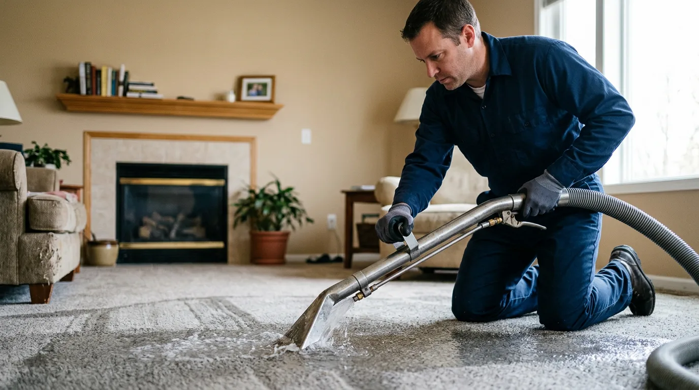 Water damage restoration technician working near New Plymouth, OH